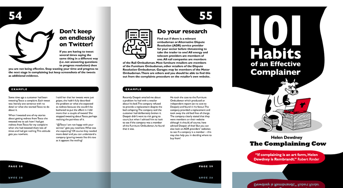 101 Habits of an Effective Complainer book cover and interior spread