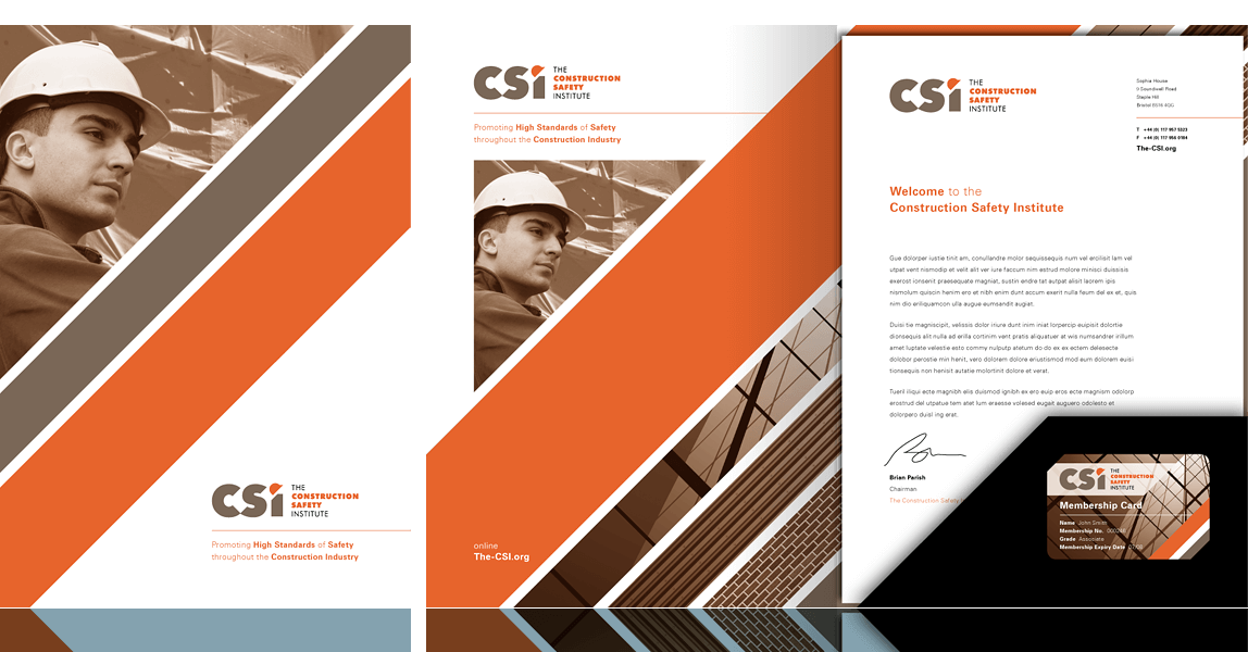 Folder, letterhead and membership card for The Construction Safety Institute