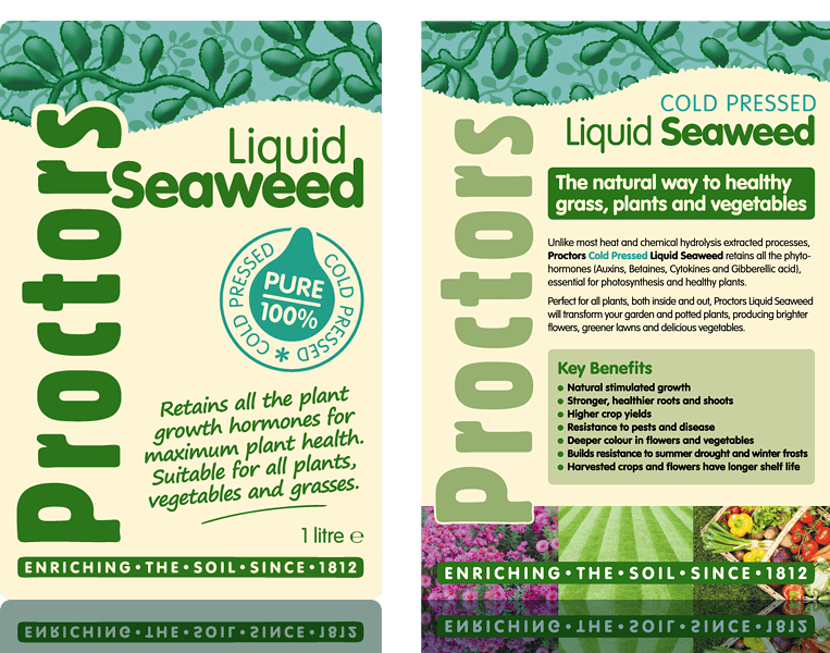 Proctors Liquid Seaweed product label and leaflet