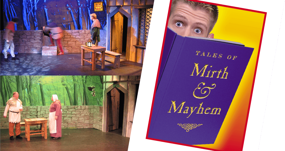 Tales of Mirth & Mayhem stage set and promotional graphics