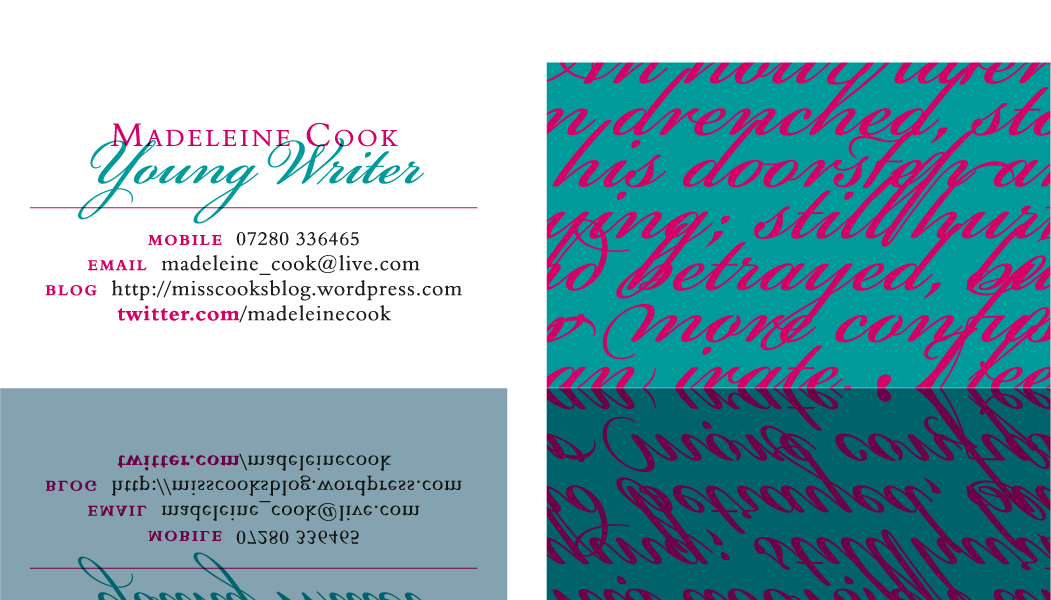 Business card design for Madeleine Cook, Young Writer